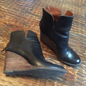 Lucky Brand Black Leather Wedge Booties 8.5